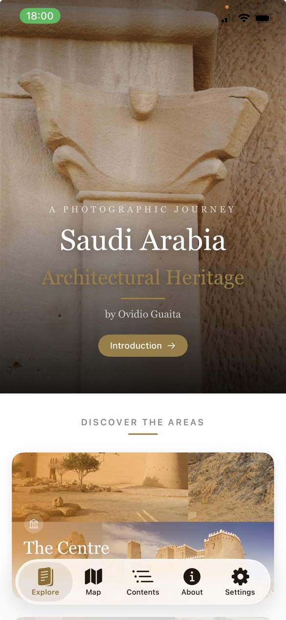 Saudi Atlas app home screen — Saudi Arabia Architectural Heritage