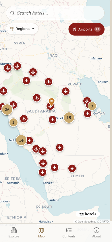 Saudi Resorts — interactive map of resorts and airports across Saudi Arabia